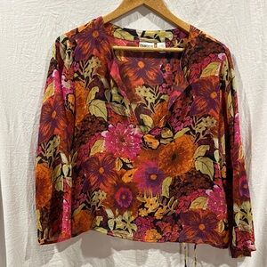 Chico's Vibrant 100% Silk Floral V-Neck Blouse - Multicolor